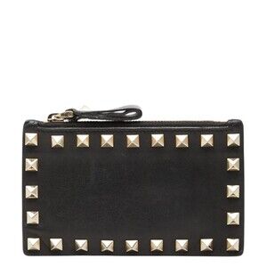Valentino Rockstud Wallet/Coin Purse/Card Case, Black Leather, Metal, Women's...